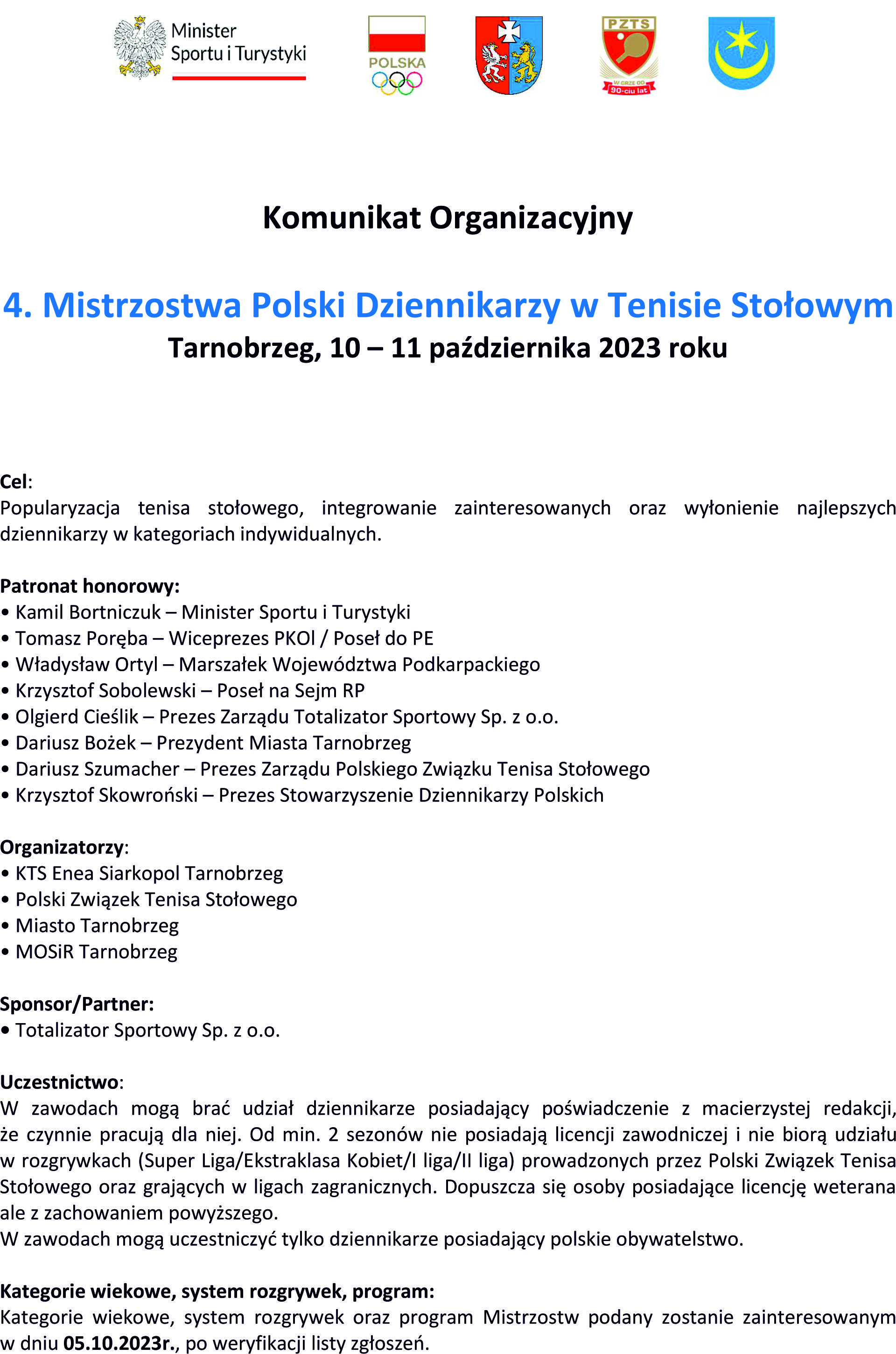 4. Mistrzostwa Polski Dziennikarzy w Tenisie Stołowym