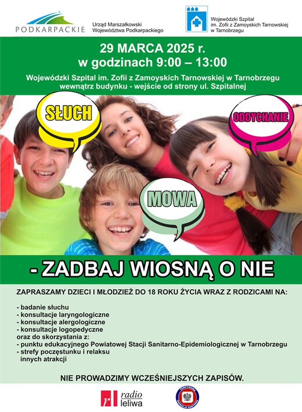 "Słuch, mowa, oddychanie – zadbaj wiosną o nie!" - wiosenne badania dla najmłodszych